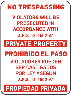 Bilingual Arizona No Trespassing Sign