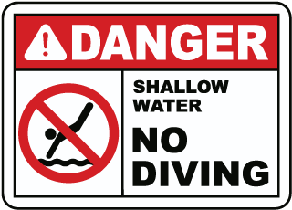 Danger NO Diving Shallow water Pool 12" x 8" Aluminum Sign Pre-Drilled holes USA 