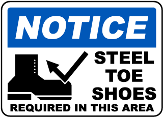 Steel Toe Shoes Required Sign