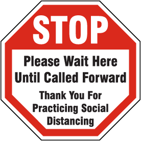 Please Wait Here Social Distancing Self Adhesive Floor Sign round Blue warning c 