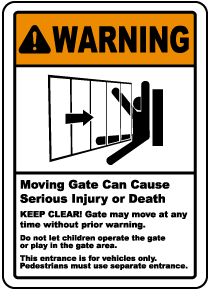 Warning Moving gates can cause injury safety sign 