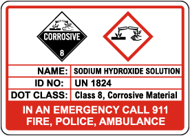 4.75x4 Inch Hazardous Material Labels Sodium Hydroxide Solution ...