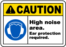 Black on Yellow Dura-Plastic 0.060 Thickness 14 Wide 10 Height Accuform MPPE409XT LegendCAUTION HEARING PROTECTION REQUIRED IN THIS AREA Sign 10 Length 
