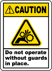 SAFETY LABEL DANGER DO NOT OPERATE WITHOUT GUARDS DECAL STICKER 5-1/2" X 2-1/2" 
