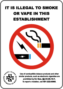 Rhode Island It Is Illegal to Smoke or Vape Sign