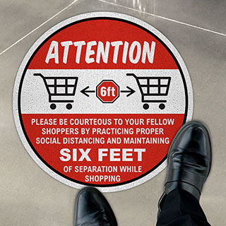 Attention Six Feet of Separation Floor Sign