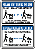 Bilingual Please Wait Behind the Line Sign