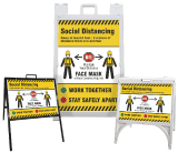 Social Distancing, Face Mask Required Portable Sandwich Board Sign