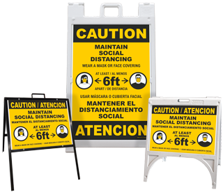 Bilingual Caution Maintain Social Distancing Portable Sandwich Board Sign