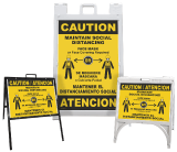 Bilingual Caution Maintain Social Distancing Portable Sandwich Board Sign