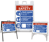 For Your Safety Face Mask & Social Distance Portable Sandwich Board Sign