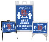 Please Stand 6 FT Apart While Waiting Portable Sandwich Board Sign
