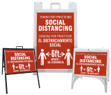 Bilingual Thanks For Practicing Social Distance Portable Sandwich Board Sign