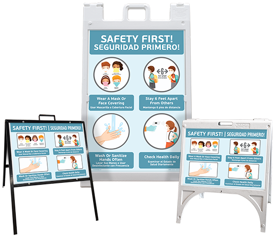 Bilingual Safety First! Wear a Mask Childrens Sandwich Board Sign