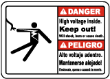 Bilingual Hazardous Voltage Above Keep Out Label