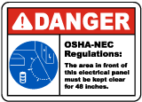 Danger Panel Must Be Clear For 48 Inches Sign