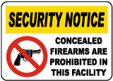 Concealed Weapons Prohibited Sign