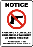 Nebraska Concealed Handguns Prohibited Sign