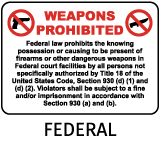 Federal Court Facilities Weapons Prohibited Sign