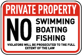 No Swimming Boating Fishing Sign