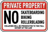 No Skateboarding Biking Sign