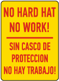 Bilingual No Hard Hat No Work Sign