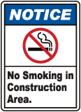 Notice No Smoking Construction Area Sign