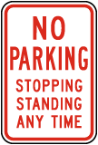 No Parking Stopping Standing Sign