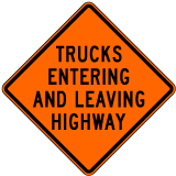 Trucks Entering and Leaving Highway Sign