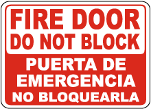 Bilingual Fire Door Do Not Block Sign