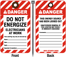 Do Not Energize Electricians at Work Tag