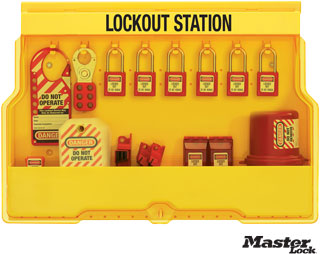 Wall-Mount Filled Electrical Lockout Station with 6 Padlocks