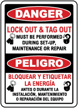Bilingual Danger Lock Out & Tag Out Sign