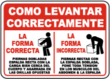 Spanish How To Lift Correctly Sign