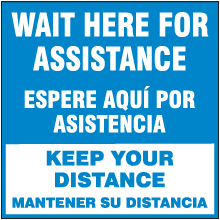 Bilingual Wait Here for Assistance Floor Sign
