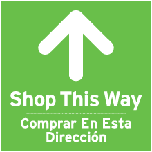 Bilingual Shop This Way Floor Sign