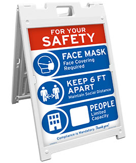 For Your Safety Face Mask & Social Distance Sandwich Board Sign