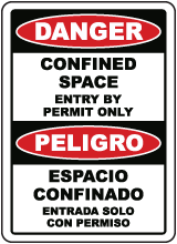 Bilingual Confined Space Entry By Permit Only Label