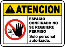 Spanish Caution Non-Permit Confined Space Sign