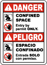 Bilingual Danger Confined Space Entry By Permit Only Sign