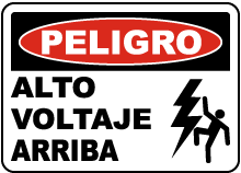 Spanish Danger High Voltage Overhead Sign