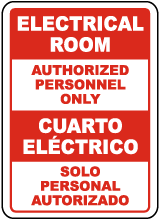 Bilingual Electrical Room Authorized Personnel Only Sign