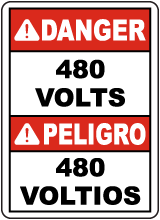 Bilingual Danger 480 Volts Label