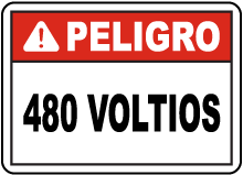 Spanish Danger 480 Volts Label