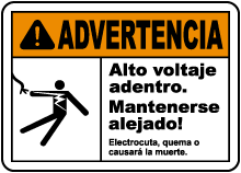 Spanish Warning High Voltage Inside Keep Out Sign
