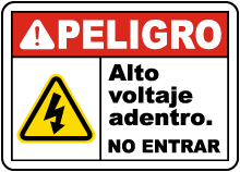 Spanish Danger High Voltage Inside Do Not Enter Sign