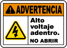 Spanish Warning High Voltage Inside Do Not Open Sign