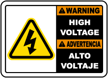 Bilingual Warning High Voltage Sign