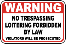 No Trespassing Loitering Sign