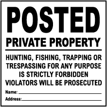 White Posted Private Property Sign
